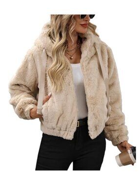 Women's Winter Warm Faux Fur Cropped Fleece Coat with Hood